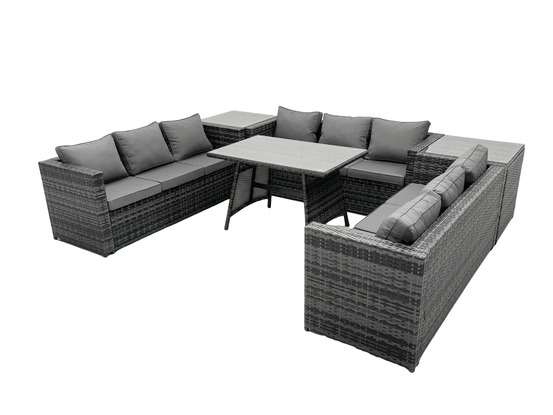 9 places ensemble de canapé en rotin extérieur avec patio table à manger 2 tables d'appoint gris foncé mixte
