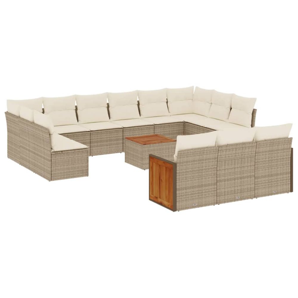 Salon de jardin avec coussins 14 pcs beige résine tressée