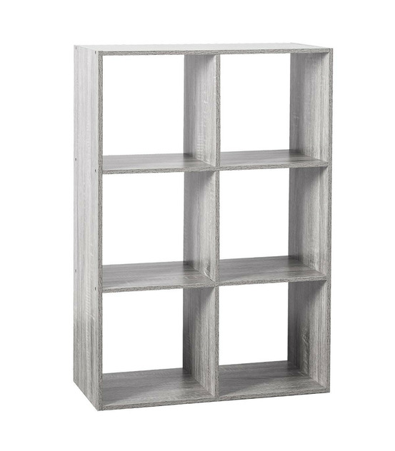 Meuble étagère 6 cases de rangement effet chêne gris h 100.5 cm