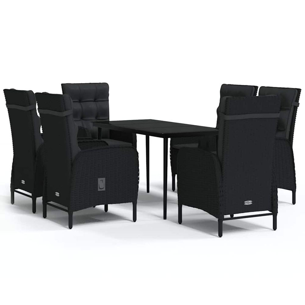 Ensemble à manger de jardin avec coussins 7 pcs noir