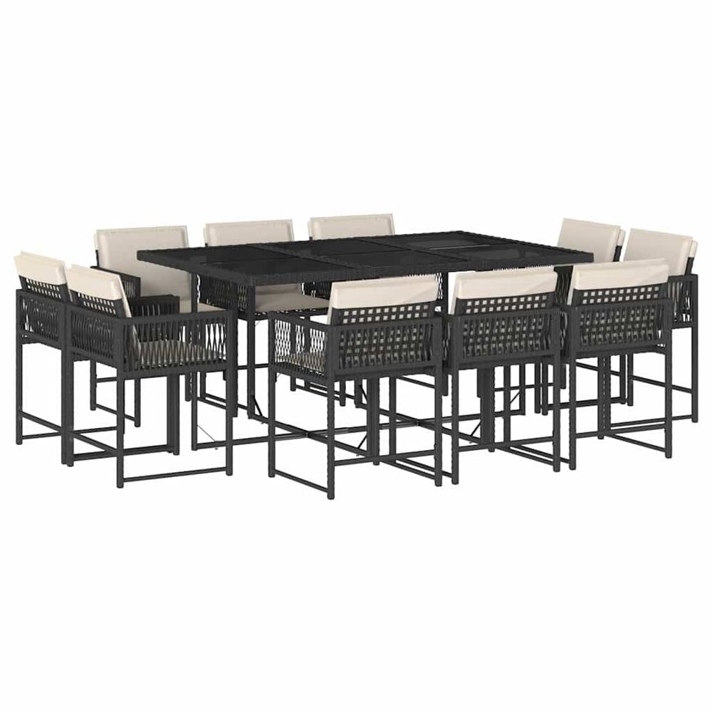 Ensemble à manger de jardin 11 pcs coussins noir résine tressée
