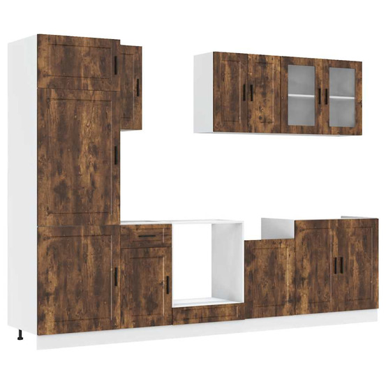 Ensemble de 8 meubles de cuisine en chêne fumé