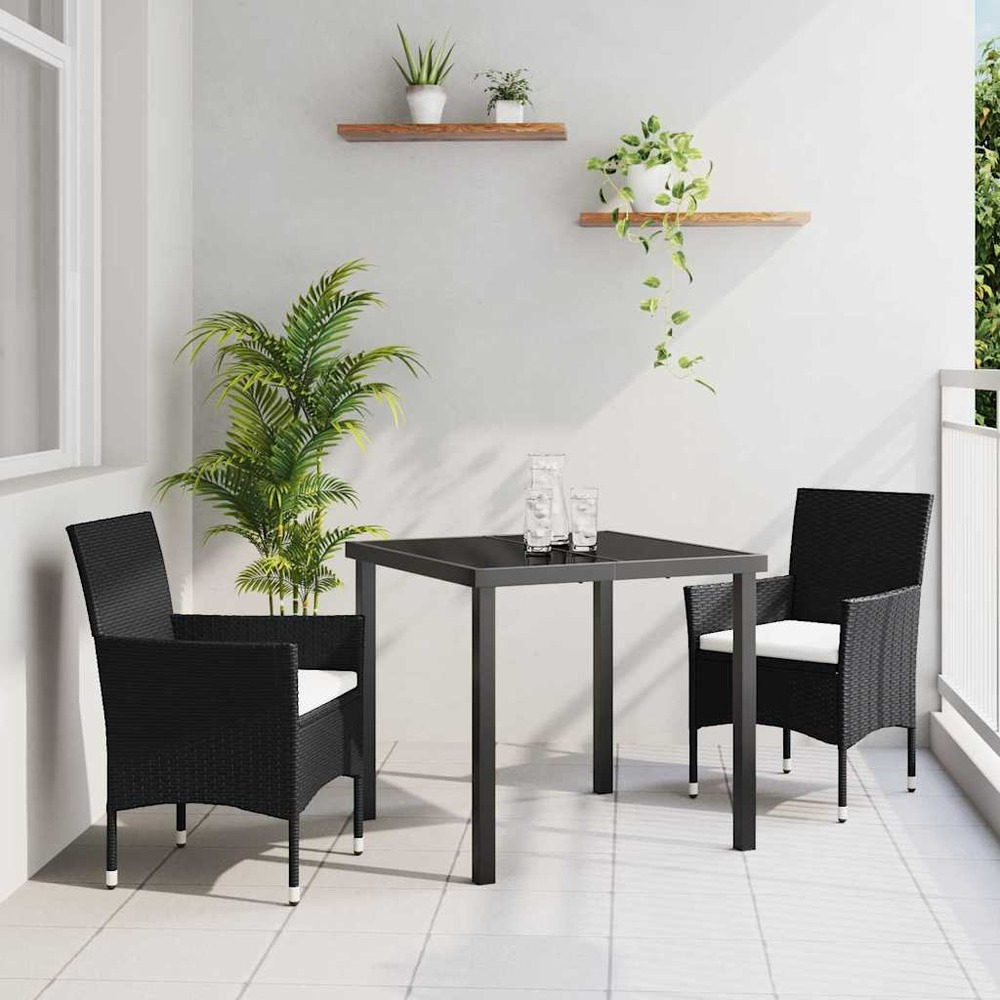 Ensemble de salle à manger pour jardin 3 pcs noir polyrotin