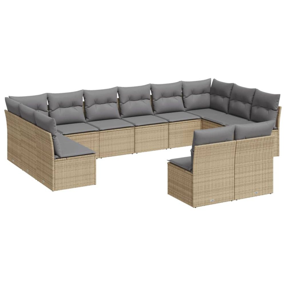 Salon de jardin avec coussins 12 pcs beige résine tressée