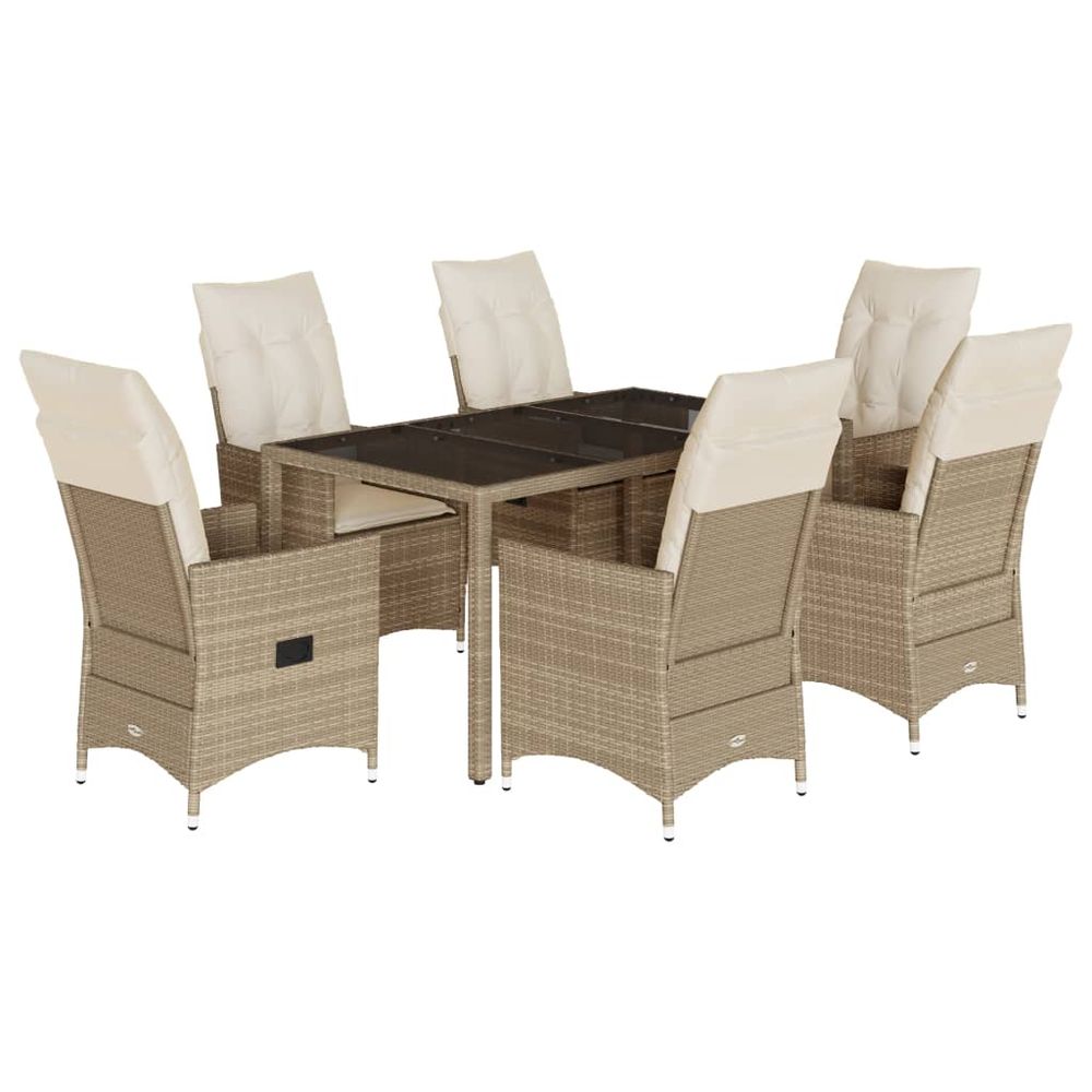 Ensemble à manger de jardin et coussins 7 pcs beige poly rotin