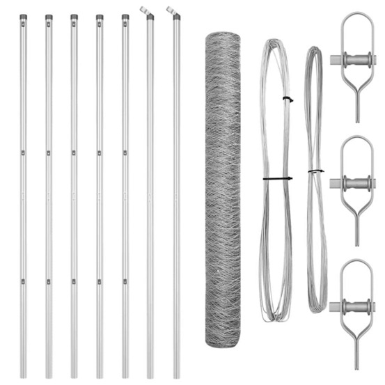 Clôture avec poteaux argent 1 x 10 m acier recouvert de pvc