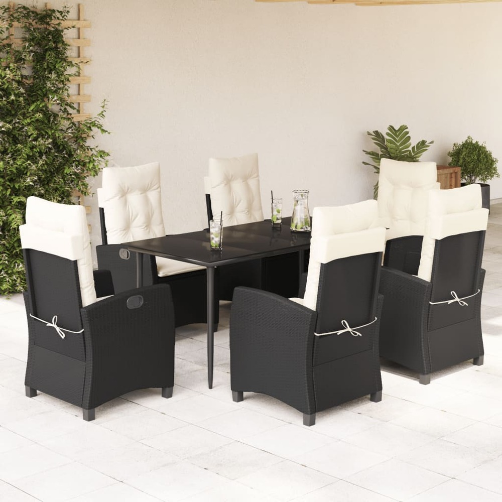 Ensemble à manger de jardin coussins 7pcs noir résine tressée