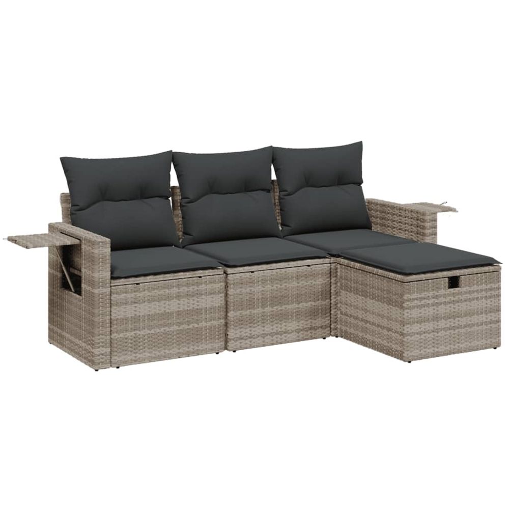 Salon de jardin 4 pcs avec coussins gris clair résine tressée