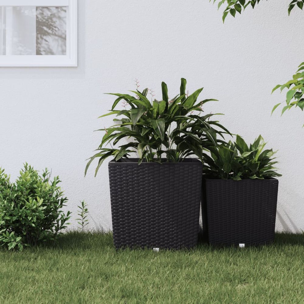 Jardinière extérieur polypropylène rotin grand pot de fleurs intérieur amovible anthracite