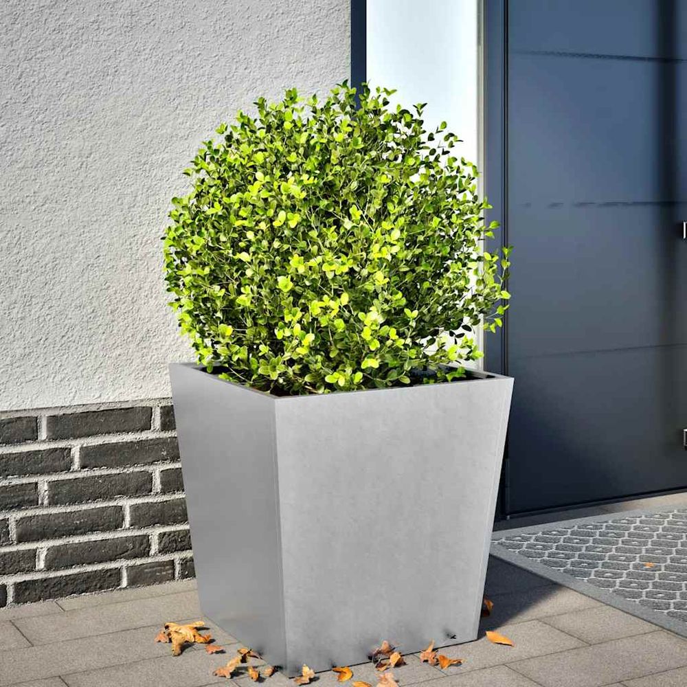 Jardinière carrée acier galvanisé pot de fleurs extérieur argenté 50cm