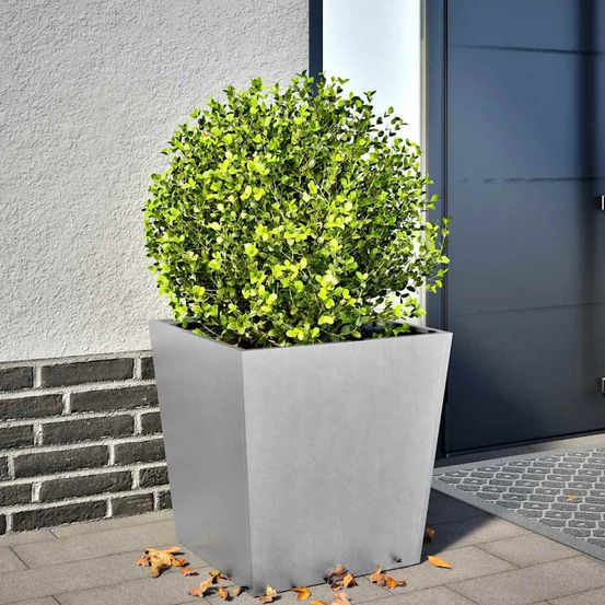 Jardinière carrée acier galvanisé pot de fleurs extérieur argenté 50cm