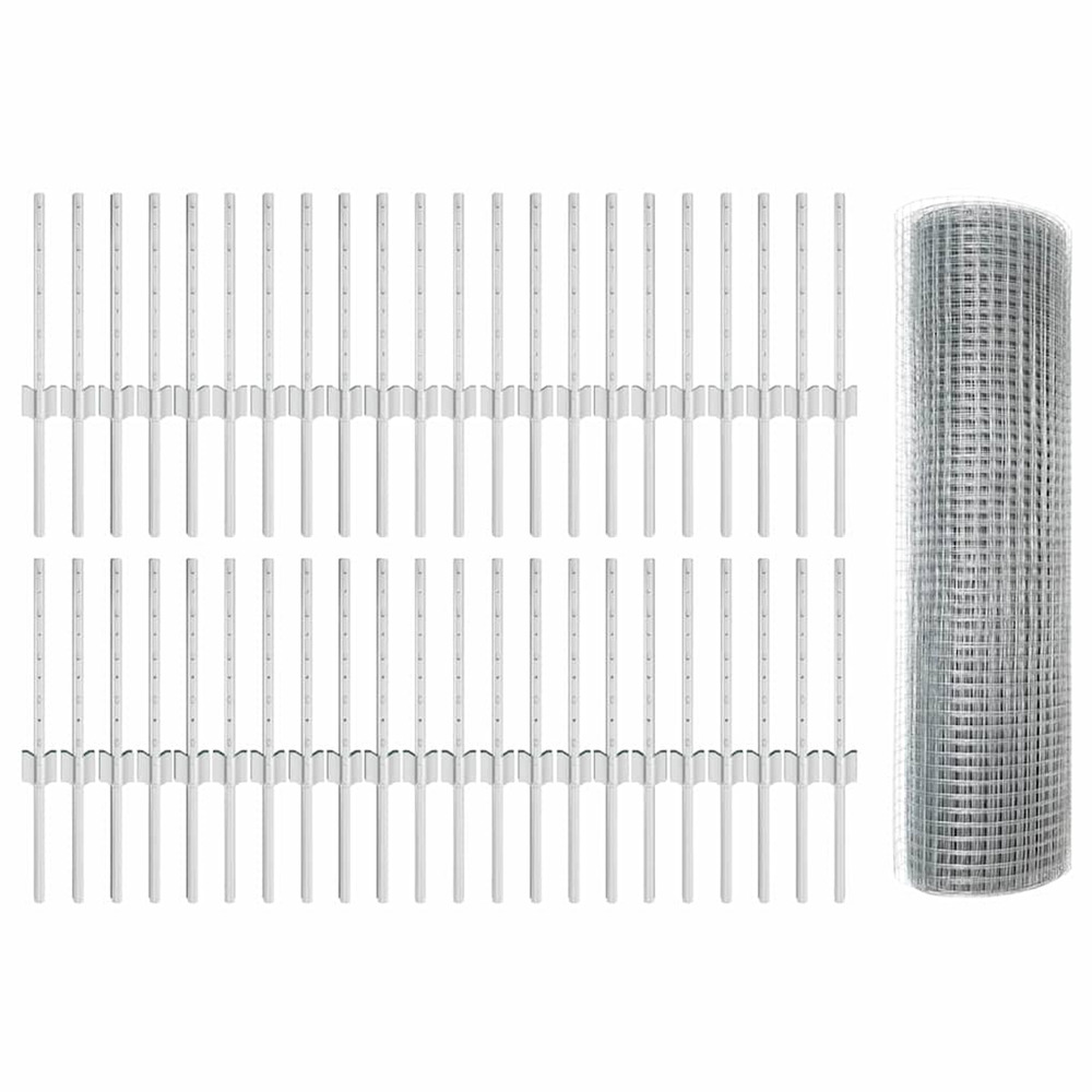 Clôture avec poteau argenté 0,4 x 100 m acier