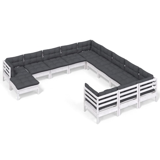 Salon de jardin 12 pcs avec coussins blanc bois de pin