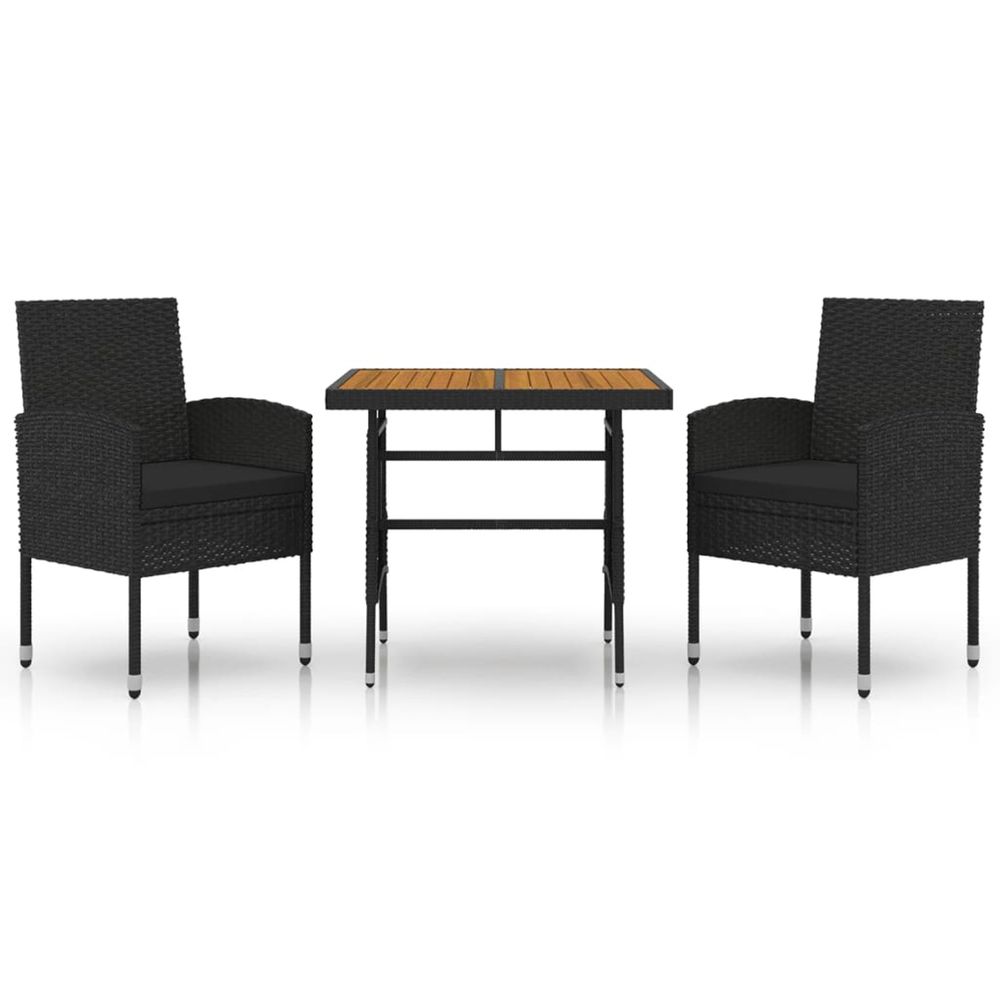 Ensemble à manger d'extérieur 3 pcs résine tressée noir