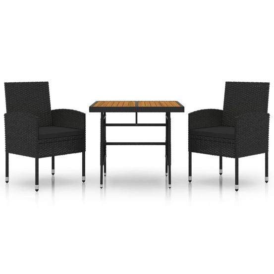 Ensemble à manger d'extérieur 3 pcs résine tressée noir