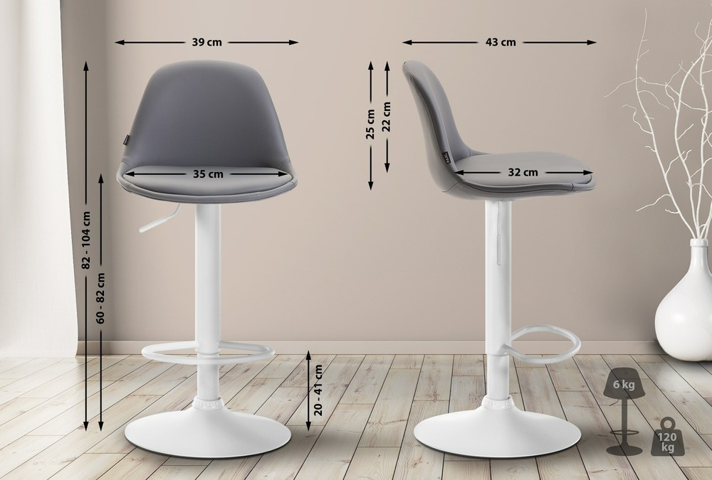 Tabouret de bar kiel entièrement rembourré en simili cuir blanc