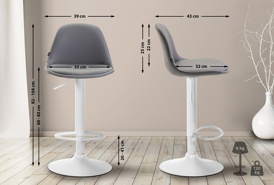 Tabouret de bar kiel entièrement rembourré en simili cuir blanc