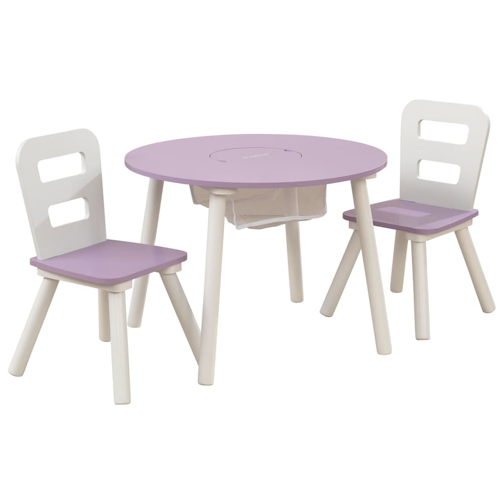 Table de rangement et chaises enfant ronde lavande et blanc