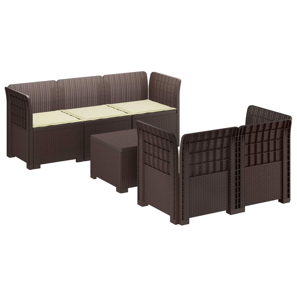 Canapé de jardin 5 places avec coussins aspect rotin pp marron