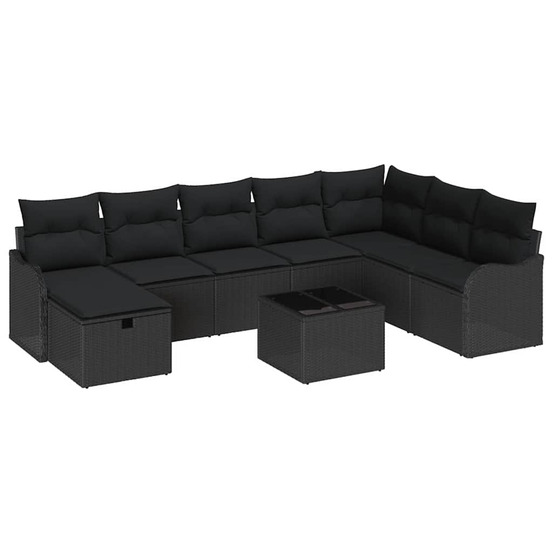 Ensemble de canapés avec coussin avec stockage noir polyrotin