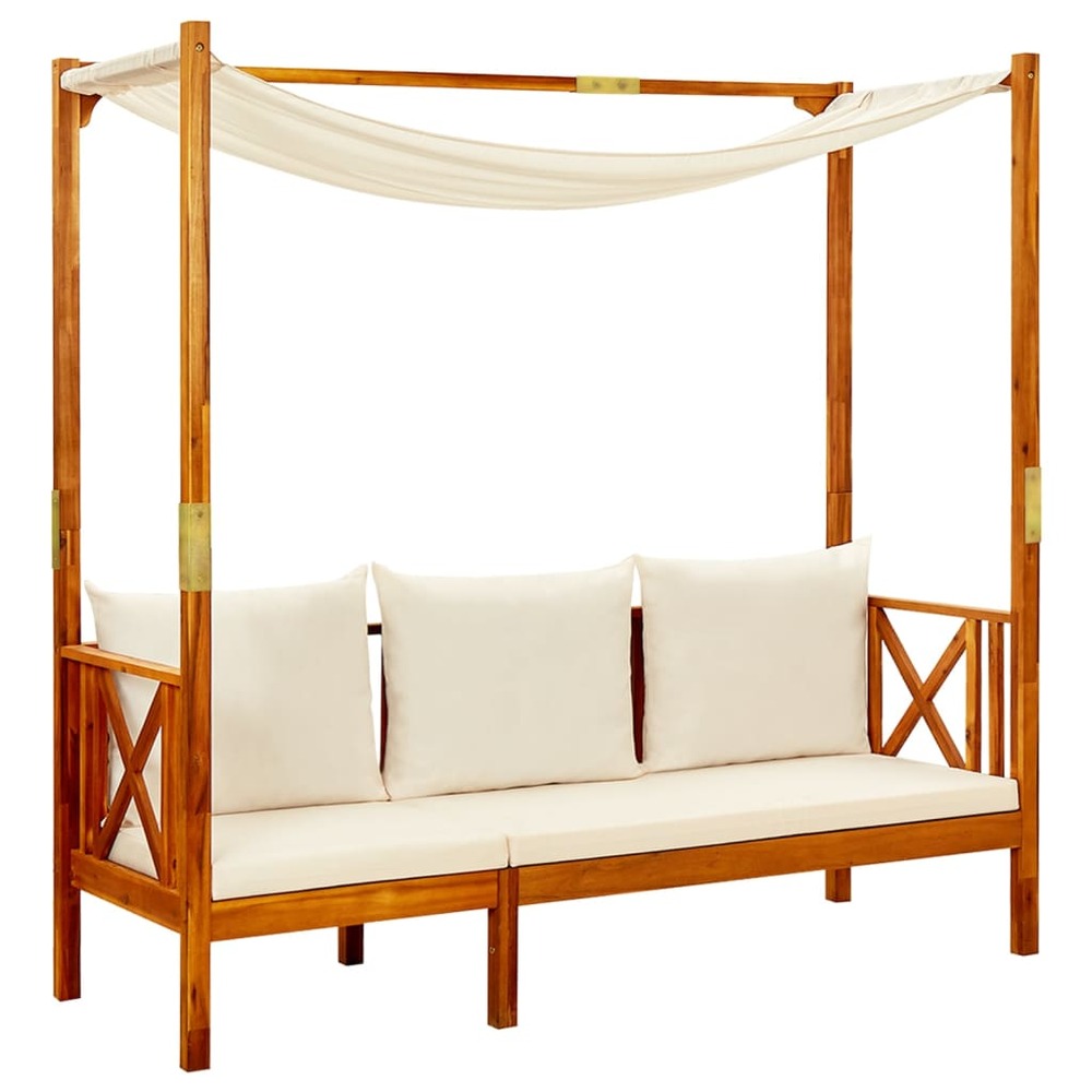 Banc de jardin meuble de patio d'extérieur terrasse avec auvent bois d'acacia solide