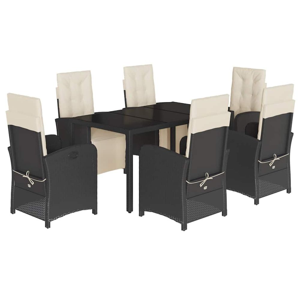 Ensemble à manger de jardin coussins 7pcs noir résine tressée