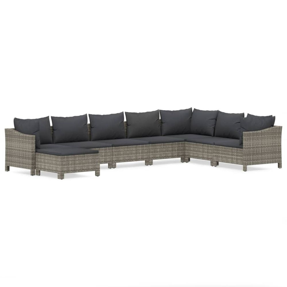Salon de jardin 8 pcs avec coussins gris résine tressée