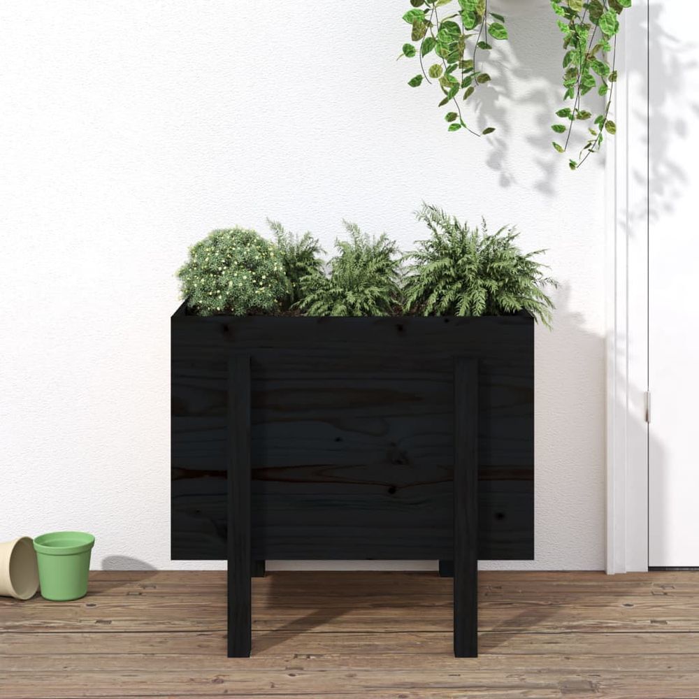 Jardinière haute en bois de pin massif jardin 62x50x57 cm noir