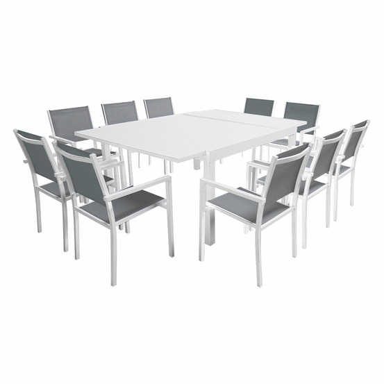 Salon de jardin venezia 140/200cm 10 pl. Aluminium blanc