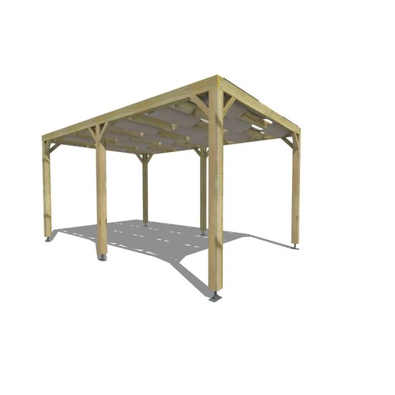 Pergola bois • 3m x 5m • indépendante • sens largeur • voilage semi-transparent inclus • livraison comprise