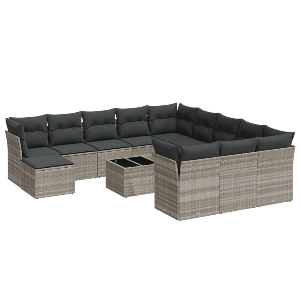 Salon de jardin avec coussins 13 pcs gris clair résine tressée