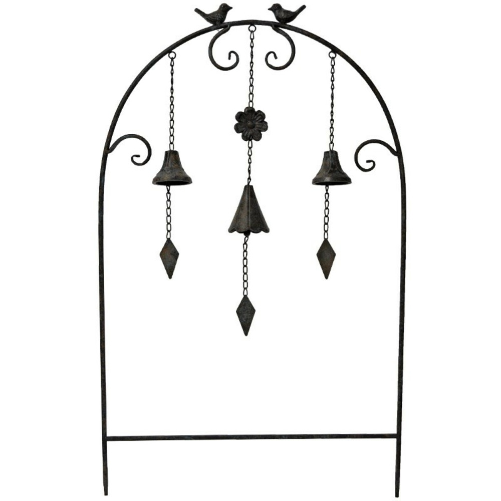 Treillage jardin fer clochettes oiseaux 50x7x84 cm