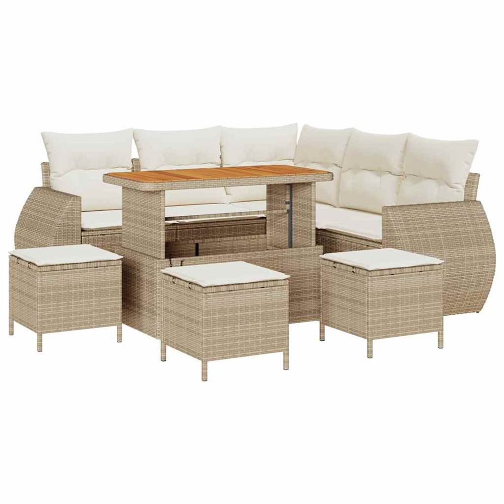 Ensemble de canapé de jardin 9 pc beige polyrotin