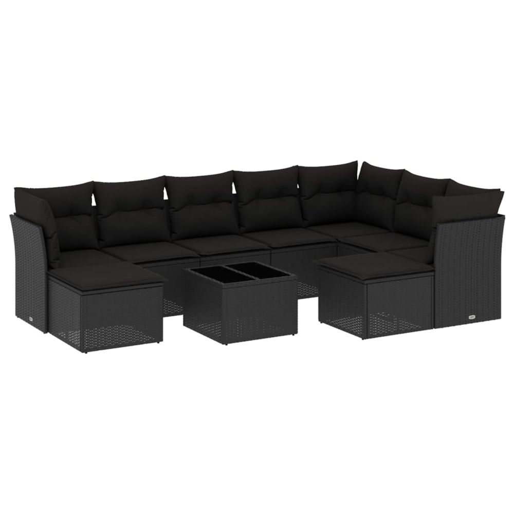 Salon de jardin 10 pcs avec coussins noir résine tressée
