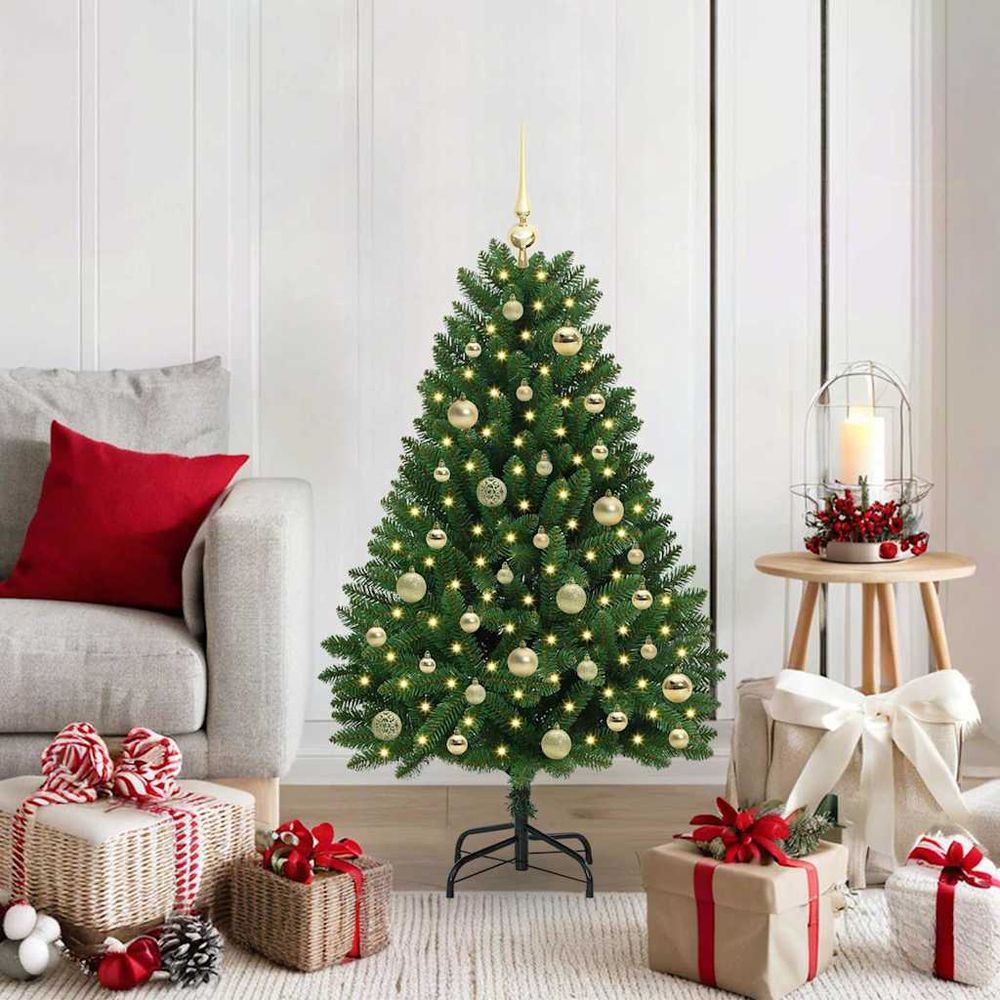 Sapin de noël conique 120 cm tout-en-un, avec éclairage led et 61 boules de décoration