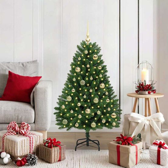 Sapin de noël conique 120 cm tout-en-un, avec éclairage led et 61 boules de décoration