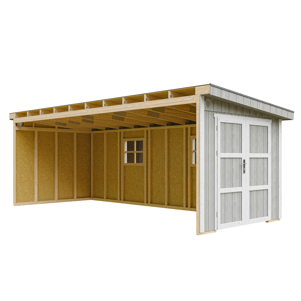 Abri de jardin qualité premium 14,3 m² - h231x248x648 cm - sans plancher e paroi latérale - timbela m941b-tundra grey