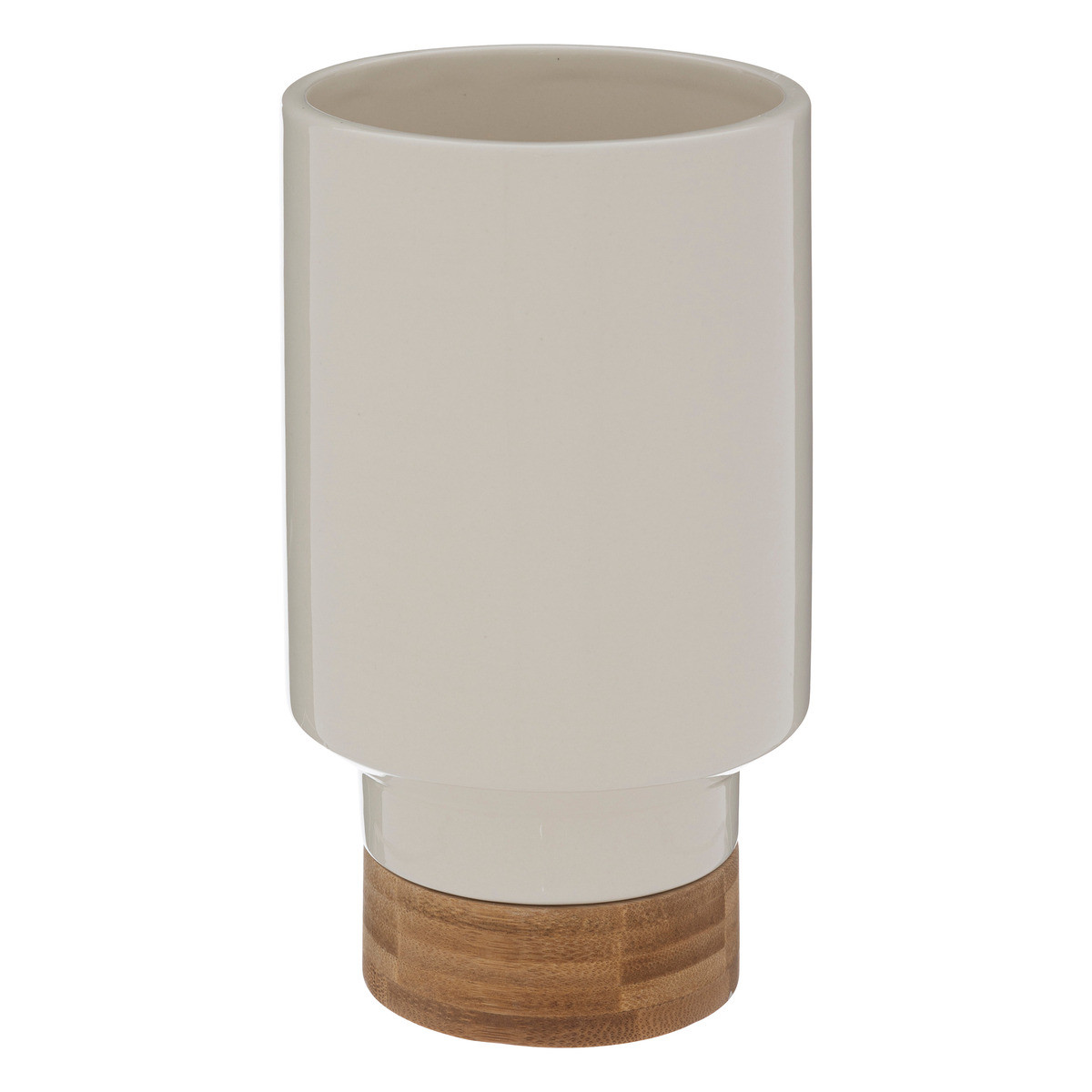 Vase en céramique blanc et bambou d 10 x h. 17,8 cm