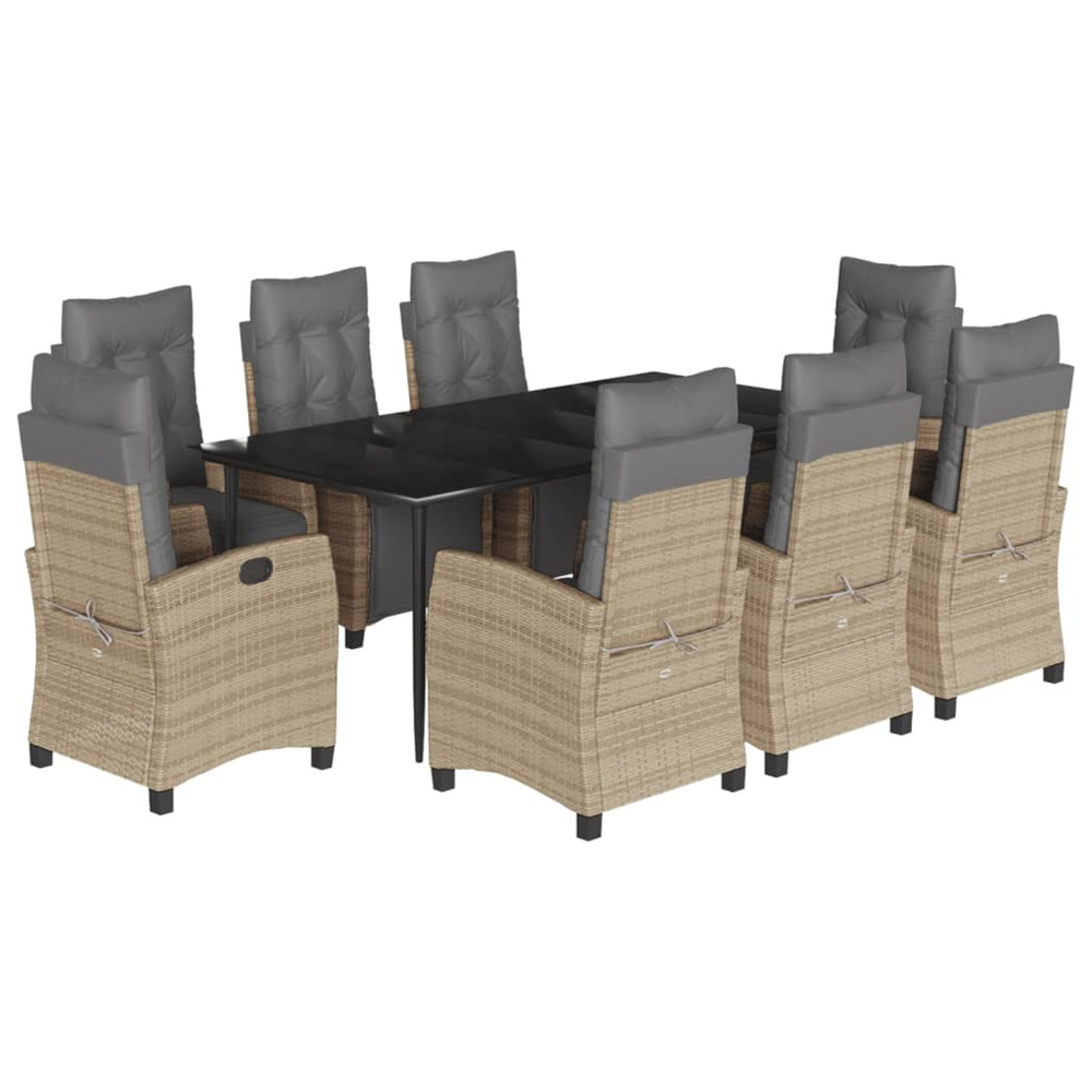 Ensemble à manger de jardin et coussins 9 pcs mélange beige