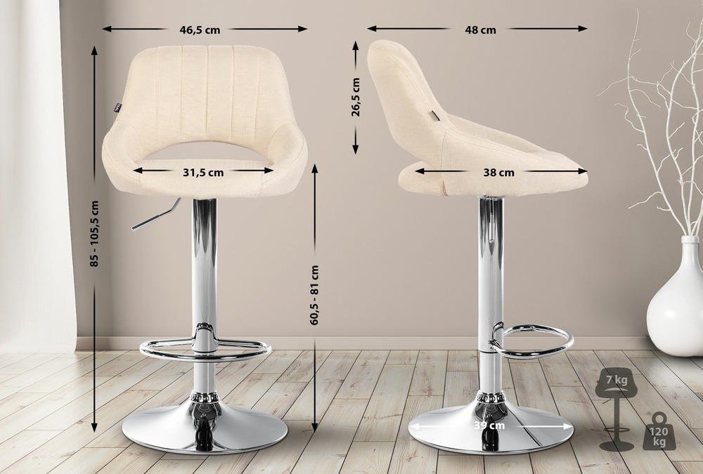 Tabouret de bar milet tissu chromé