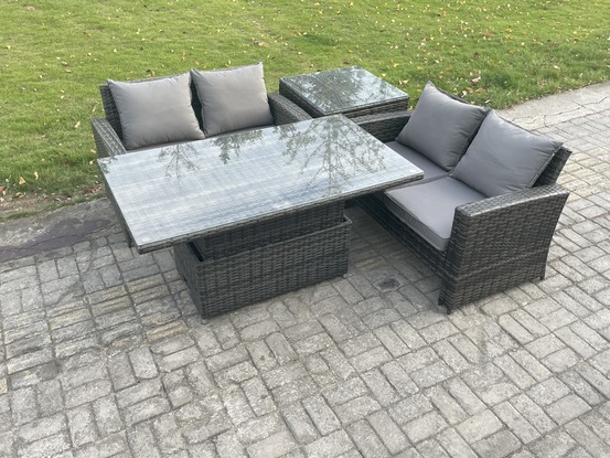 4 pièces mobilier de jardin extérieur ave table à manger réglable en hauteur für gris foncé