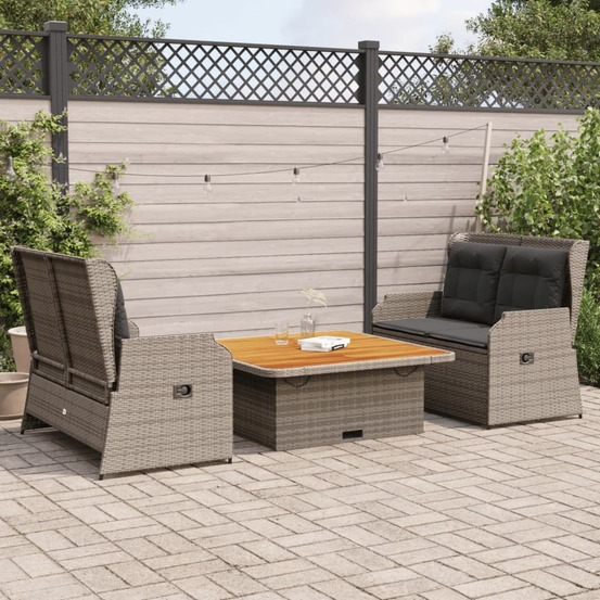 Salon de jardin 3 pcs avec coussins gris résine tressée