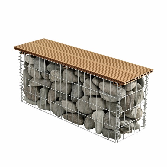 Banc de jardin gabion 100 x 30 x 5 cm marron clair teck