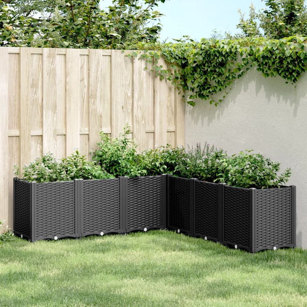 Carré potager modulable xxl polypropylène pour jardin extérieur aspect rotin 160x160x53 cm noir
