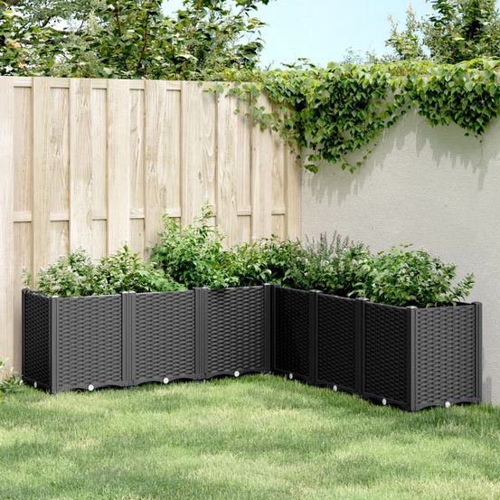 Carré potager modulable xxl polypropylène pour jardin extérieur aspect rotin 160x160x53 cm noir