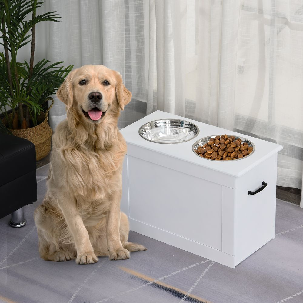 Station de repas surélevée mdf inox pour grands chiens avec rangement 60x30x41cm blanc - comfortxl outdoor living
