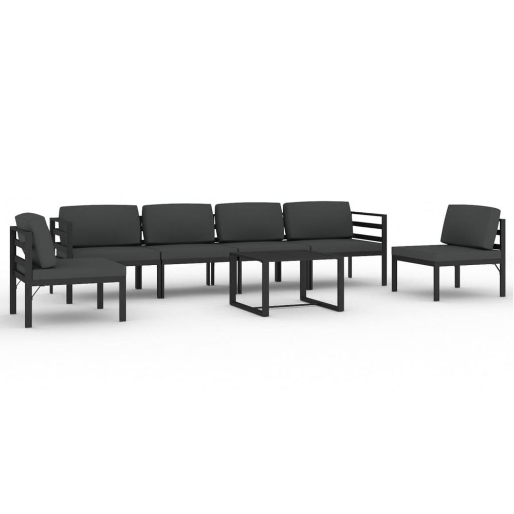 Salon de jardin 7 pcs avec coussins aluminium anthracite