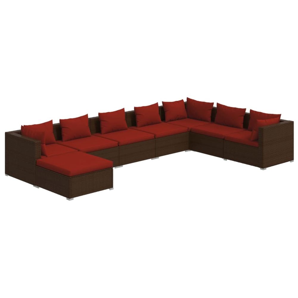 Salon de jardin 8 pcs avec coussins résine tressée marron