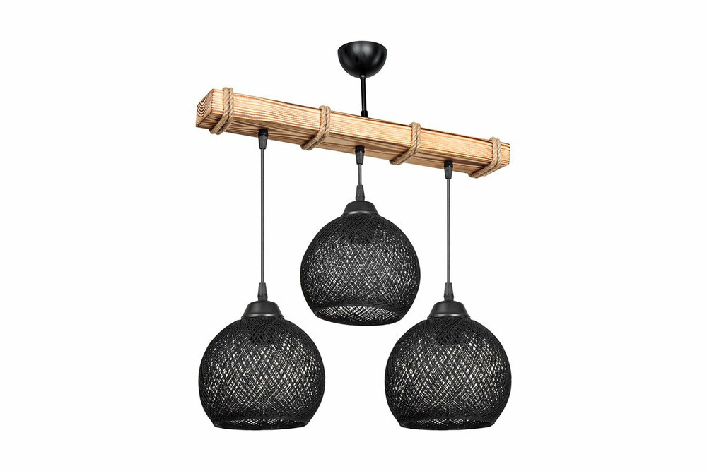 Suspension luminaire plafonnier fiona ε27 noir-naturel 50x20x63cm