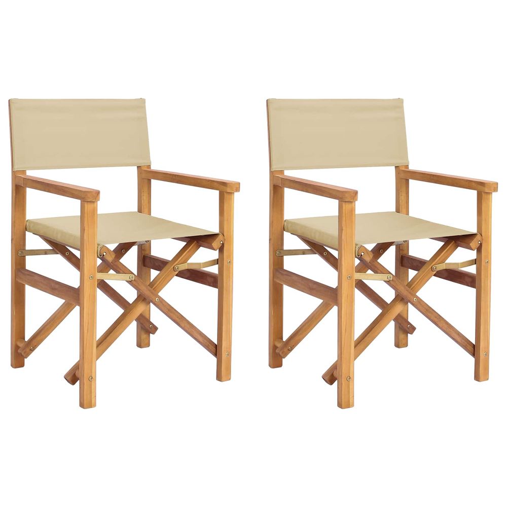 Chaise de directeur marron et beige bois de teck massif